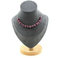 Bijoux Steine und Mineralien. Halskette mit 15 Lepidolith-Perlen 8 mm. Kette aus rostfreiem Stahl Halskette für Frauen, Männer. Anpassbare Größe.