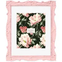Laura Ashley 11x14 Rosa verzierter strukturierter handgefertigter Bilderrahmen aus Kunstharz, Wandhalterung, dekoratives Blumendesign, Heimdekor, Foto