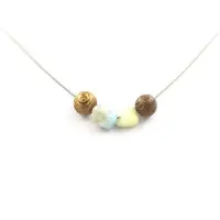 Bijoux Steine und Mineralien. Halskette mit Beryl-Morganit-Perlen aus Brasilien + Holzperlen 8 mm Edelstahlkette.