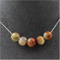 Bijoux Edelsteine und Mineralien. Halskette mit 5 Perlen Crazy Lace Achat 8 mm Kette aus rostfreiem Stahl.