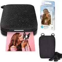 HP Sprocket Tragbarer 2x3 Sofortfoto-Farbdrucker (Schwarz) Zink-Papier Bundle