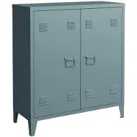 Helloshop26 Büroschrank - Metall - 2 Türen - 90 x 80 x 33 cm - Grau-Blau - zeitgenössisches Design