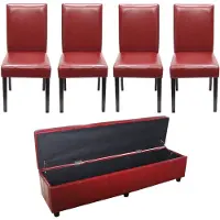 Mendler Garnitur Sitzgruppe Bank mit Aufbewahrung Kriens XXL+4 Stühle Littau, Kunstleder/Leder MVG- rot