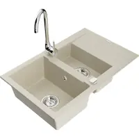 Mexen Gaspar 1,5-Becken-Granitspüle mit Abtropffläche und Mischbatterie Telma, Beige - 6507-69-670200-00