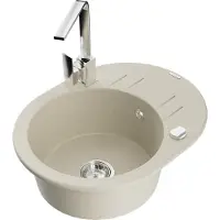 Mexen Kevin 1 Becken-Granitspüle mit Abtropffläche und Mischbatterie Rita, Beige - 6517-69-670300-00