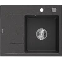 Mexen Ben Granitspüle 1-beckig mit Abtropffläche rechts 600 x 500 mm, schwarz gesprenkelt, Siphon Chrom - 6523605000-76