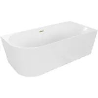 Mexen Mia freistehende Eckbadewanne rechts 160 x 80 cm, weiß, Ablauf gold gebürstet - 52691608000P-55