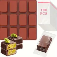 MaxPower 101-tlg. Set mit tiefen Silikon-Schokoladenformen mit 12 Mulden und 100 Beuteln.