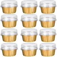 Tlily Dessertbecher mit Deckel, 250er-Packung Backhalter aus goldfarbener Aluminiumfolie, Cupcake Bake Utility Ramekin Clear Pudding