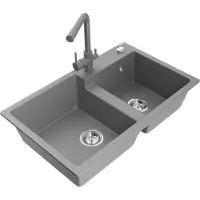Mexen Tomas 2-Becken-Granitspüle mit Mischbatterie Duero, Grau - 6516-71-671600-71