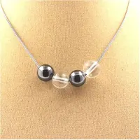 Bijoux Steine und Mineralien. Quarz + Hämatit Perlenkette 8 mm. Kette aus rostfreiem Stahl. Halskette für Frauen, Männer. Personalisierbare Größe