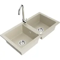 Mexen Mario 2-Becken-Granitspüle mit Mischbatterie Telma, Beige - 6504-69-670200-00