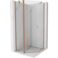Mexen Mist fünfeckige Duschkabine mit Drehöffnung 90 x 90 cm, transparent, gebürstetes Kupfer - 8A8-090-090-65-00