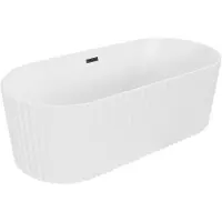 Mexen Paola freistehende geriffelte Badewanne 170 x 80 cm, weiß matt, schwarzer Überlauf - 52721708001-70