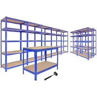 MonsterShop Garage Racking Bundle Boltless 5-Tier Heavy Duty Garage Regale &amp; Workbench