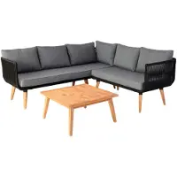 Mendler Garten-Garnitur MCW-L30, Garnitur Sitzgruppe Lounge-Set Sofa, Akazie Holz MVG- Polster dunkelgrau