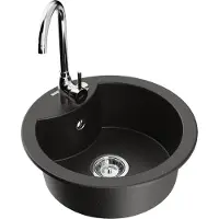 Mexen Diego 1-Becken-Granit-Spüle mit Mischbatterie Telma, Schwarz/Gold - 6512-75-670200-00