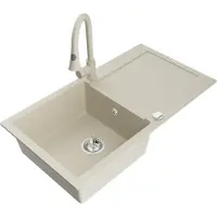 Mexen Leo 1 Becken-Granitspüle mit Abtropffläche und Mischbatterie Elia, Beige - 6501-69-670101-69