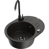 Mexen Kevin 1 Becken-Granitspüle mit Abtropffläche und Mischbatterie Telma, Schwarz/Gold metallisch - 6517-75-670200-70-B