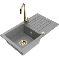 Mexen Pablo 1 Becken-Granitspüle mit Abtropffläche und Mischbatterie Telma, Grau - 6510-71-670200-50