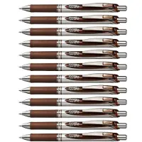 Pentel EnerGel RTX, einziehbarer Fl ssiggelstift (0,7 mm), Metallspitze, mittlere Linie, braune Tinte, 12er-Pack (BL77-E)