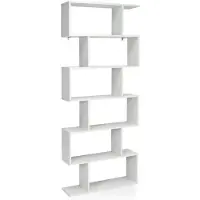 Helloshop26 S-förmige Bibliothek - - 80 x 23 x 191 cm - Verbundholz - 6 Regale - Weiß
