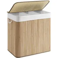 Helloshop26 Wäschekorb - - 150L - 3 Fächer - Faltbar - Mit Deckel