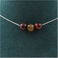 Bijoux Steine und Mineralien. Halskette mit 3 Perlen Tigerauge Mischfarben 8 mm. Kette aus Edelstahl Halskette für Frauen, Männer. Größe anpassbar.