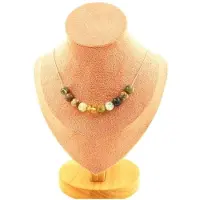 Bijoux Steine und Mineralien. Halskette 10 Perlen Achat Blatt aus Bambus 8 mm Kette aus rostfreiem Stahl.