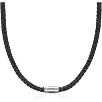 MaxPower (schwarz -60cm-6mm) 4/6/7mm Herren-Halskette aus schwarzem geflochtenem Lederband aus Edelstahl mit