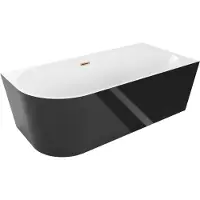 Mexen Mia freistehende Eckbadewanne rechts 140 x 75 cm, weiß/schwarz, Überlauf Roségold - 52691407575P-60