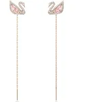 Swarovski Dazzling Swan Collection Damen-Ohrringe mit Schwanenmotiv, rosa und wei en Kristallen, mit ros goldfarbenem Stecker und abnehmbaren Ketten