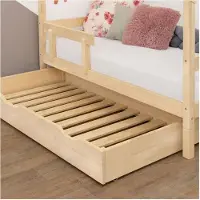 Benlemi Aufbewahrungsschublade oder Beistellbett BUDDY - auf Rollen - Naturholzfarbe - für Bett 90 x 180 cm