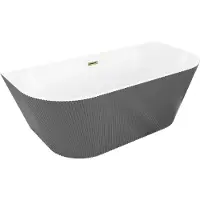Mexen Oris freistehende wandnahe geriffelte Wanne 170 x 80 cm, weiß/grau, Überlauf gold - 52871708062-50