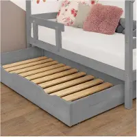 Benlemi Under Bed Wooden Drawer with two cutouts BUDDY on Wheels - Grey - With slack and full bottom - 80 x 140 cm (under bed 80 x 160 cm)