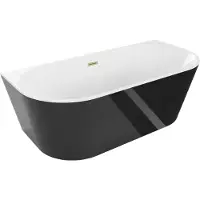 Mexen Oval freistehende Wandbadewanne 180 x 80 cm, weiß/schwarz, gebürsteter goldener Überlauf - 52671808075-55