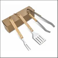 MaxPower Holzgriff Schaufel Gabel Outdoor Grill Werkzeuge BBQ Barbecue Set Grill Haushalt Barbecue Clip, 3PCS