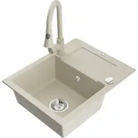 Mexen Enzo 1 Becken-Granitspüle mit Abtropffläche und Mischbatterie Elia, Beige - 6506-69-670101-69