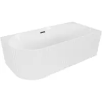 Mexen Gia freistehende Eckbadewanne geriffelt rechts 150 x 75 cm, weiß glänzend, Überlauf gun gray gebürstet - 52701507500P-66