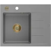 Mexen Ben Granitspüle 1-Becken mit linker Abtropffläche 600 x 500 mm, grau, Siphon gold - 6522605000-71-G