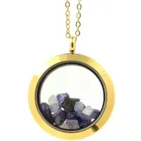 Bijoux Steine und Mineralien. Rohes Benitoit-Halsband. Medaillon-Modell 25 mm. Farbe Gold.