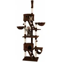 Lionto Kratzbaum mit Deckenspanner, 230-250 cm großer Aktivitätsturm mit 2 Höhlen, 2 Liegemulden, Treppen & Spielbällen, braun