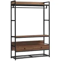 Helloshop26 Kleiderständer Metall MDF 180 x 120 x 40 cm schwarz Nussbaum-Effekt 03_0008138