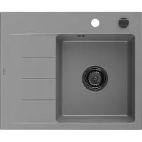 Mexen Ben Granitspüle 1-Becken mit Abtropffläche rechts 600 x 500 mm, grau, schwarzer Siphon - 6523605000-71-B