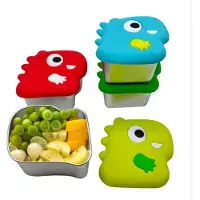 Torribaly Dinosaurier-Snackbox aus 304 Edelstahl mit Dip-Behälter aus Silikondeckel