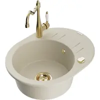 Mexen Kevin 1 Becken-Granitspüle mit Abtropffläche und Mischbatterie Carla, Beige - 6517-69-670700-50