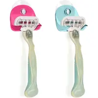 Kwmobile 2X Rasiererhalter mit Saugnapf - Selbstklebende Rasierer-Wandhalterung - Badezimmer-Organizer fόr Glas und Fliesen - Hellblau/Dunkelrosa