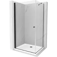 Mexen Pretoria kippbare Duschabtrennung 100 x 100 cm, transparent, Schwarz + Duschwanne Flat - 852-100-100-70-00-4010B