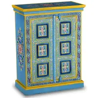 Helloshop26 Buffet sehr armoire Konsole Möbel zur Aufbewahrung aus massivem Mangoholz manuelle Turquoise-Malerei 4402023