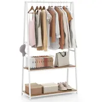 Helloshop26 - Kleiderständer 94 x 40 x 171 cm große Mehrzweck-Ablagefläche Industriedesign Metall und Naturholz